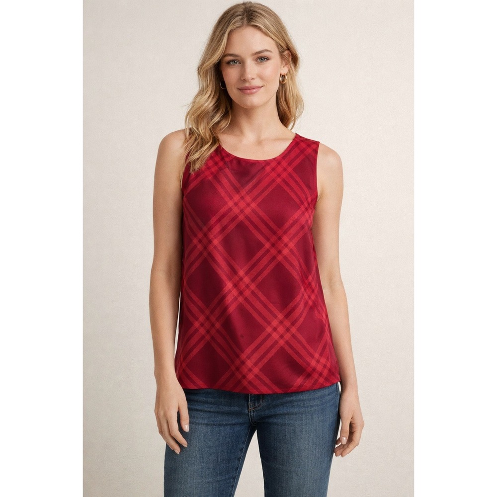 J.Crew Womens‎ Red Plaid Sleeveless Button Back Top CF115 Size L NWT